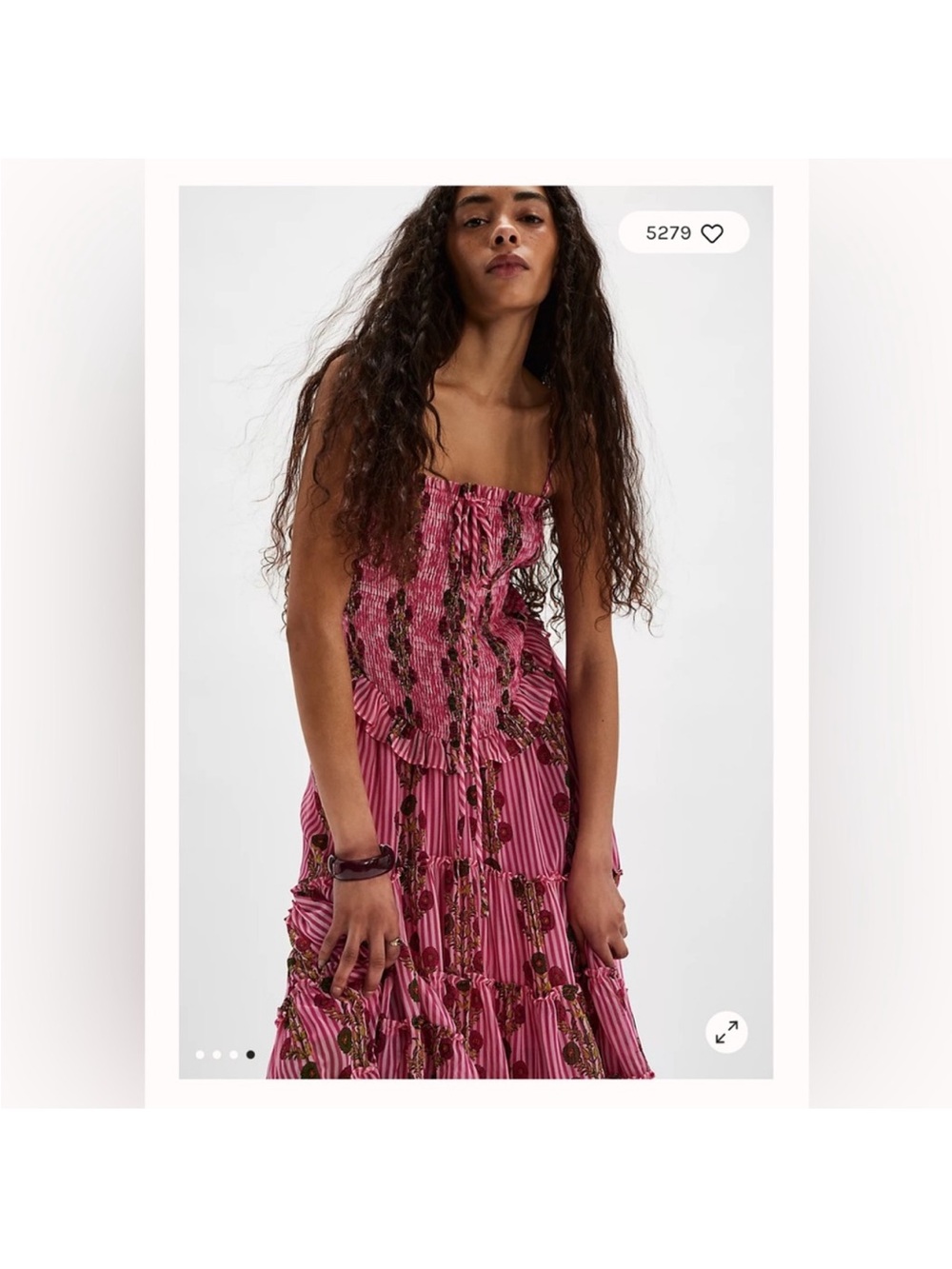 Free People Alejandra Floral Midi Dress. NWT. Hot pink combo